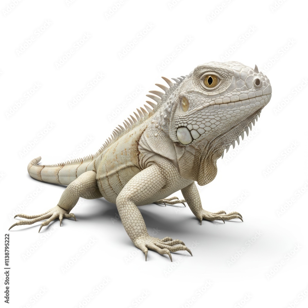 Obraz premium A realistic 3D rendering of an iguana looking at the camera on a white background