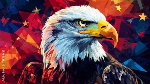 Realistic, bold Presidential Inauguration 2025 banner, radiant American eagle, soft flag texture in the background