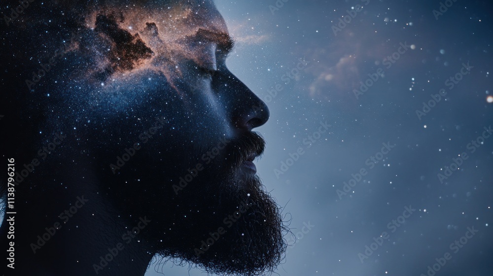 Profile of man with cosmos inside head. Profile of man with cosmos inside head.