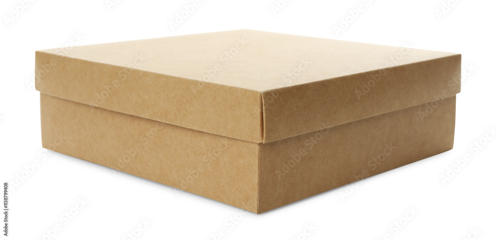 One blank cardboard box isolated on white. Mockup for design One blank cardboard box isolated on white. Mockup for design