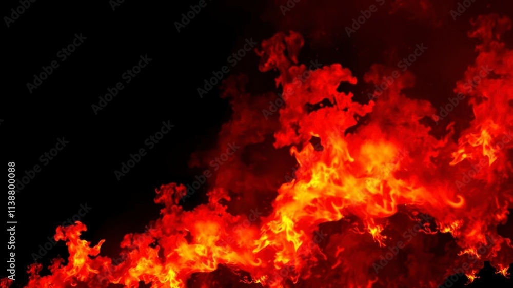 Abstract image of fiery flames engulfing a black background, inferno, energy, hot Abstract image of fiery flames engulfing a black background, inferno, energy, hot
