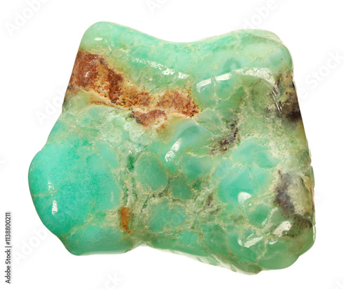 Beautiful chrysoprase isolated on white. Natural gemstone photo