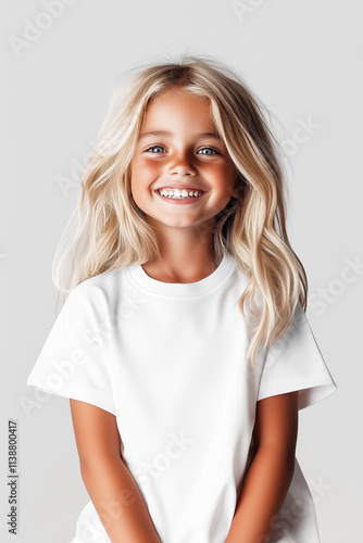 Kid Girl White T-Shirt Mockup 