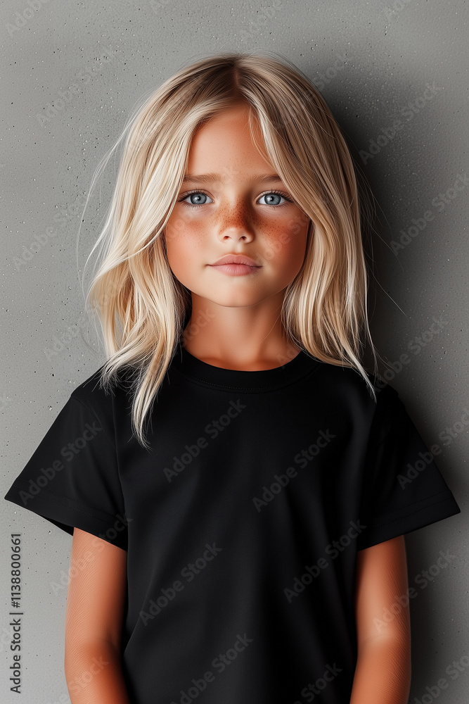 Kid Girl Black T-Shirt Mockup Kid Girl Black T-Shirt Mockup