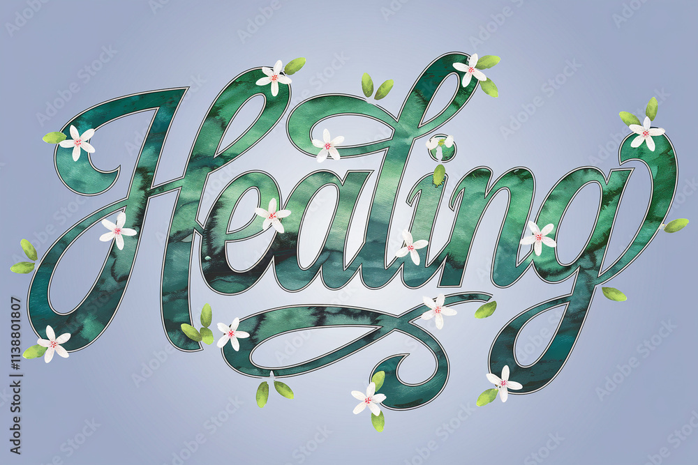 Naklejka premium Watercolor Floral Healing Art Green White