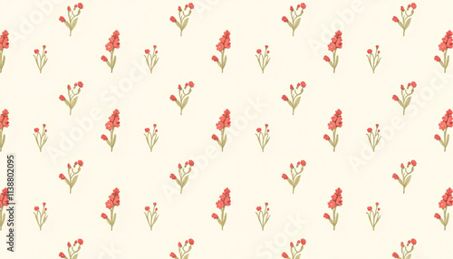 Seamless floral pattern with red flowers on beige background