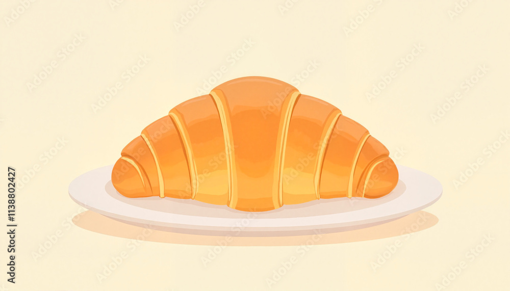 Golden croissant on white plate against soft beige background Golden croissant on white plate against soft beige background