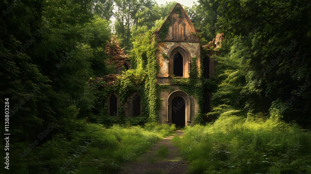 Obraz premium Old overgrown ruins being reclaimed by nature