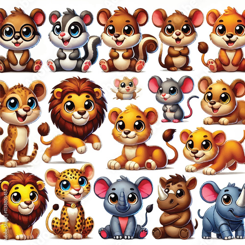 Cute Cartoon Animal Characters Set for Kids' Illustrations