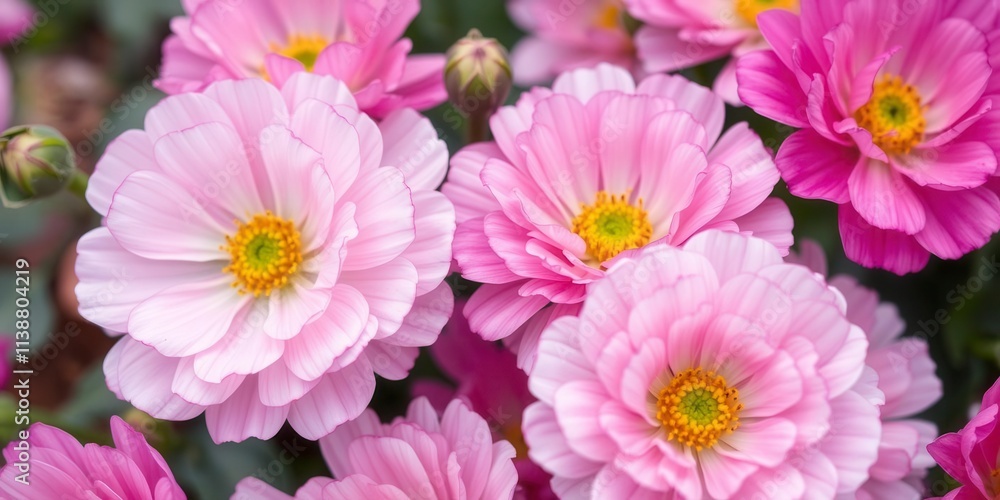 Close-up shot of beautiful pink and white ranunculus flowers blooming in a garden, flowers, shot Close-up shot of beautiful pink and white ranunculus flowers blooming in a garden, flowers, shot