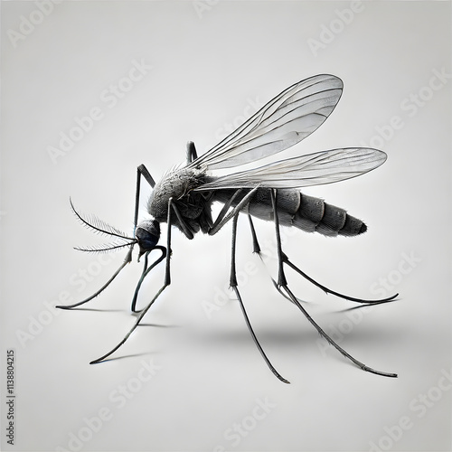 Mosquito with long legs and wings outstretched, on a white background
 photo