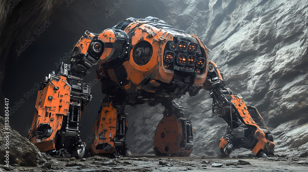 A majestic robotic behemoth emerging from a cavernous abyss, digital art of futuristic robotics concept. Cavernous. Illustration A majestic robotic behemoth emerging from a cavernous abyss, digital art of futuristic robotics concept. Cavernous. Illustration
