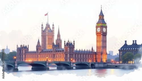 Majestic evening view of the iconic Parliament buildings by the River Thames in London