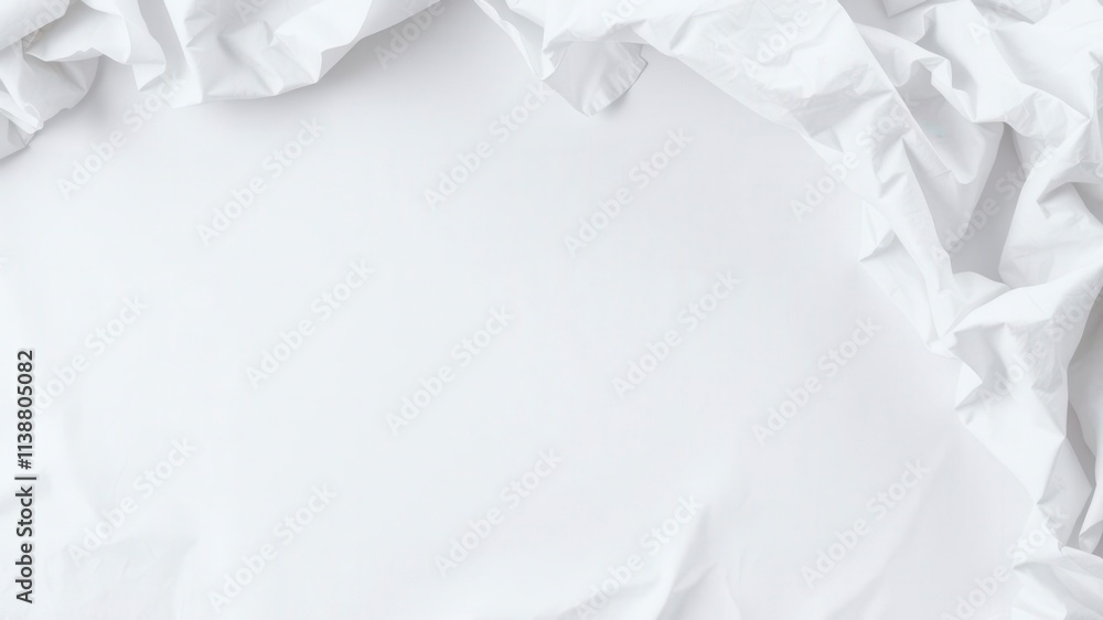 Obraz premium Crumpled white paper with folded corners on a white background, copy space, curved