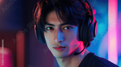 Gamer Portrait: Neon Lights & Headphones
