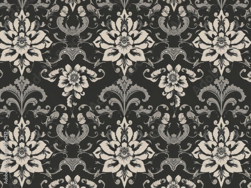 Exquisite charcoal floral wallpaper with intricate details and a luxurious feel, pattern, stylish, home decor