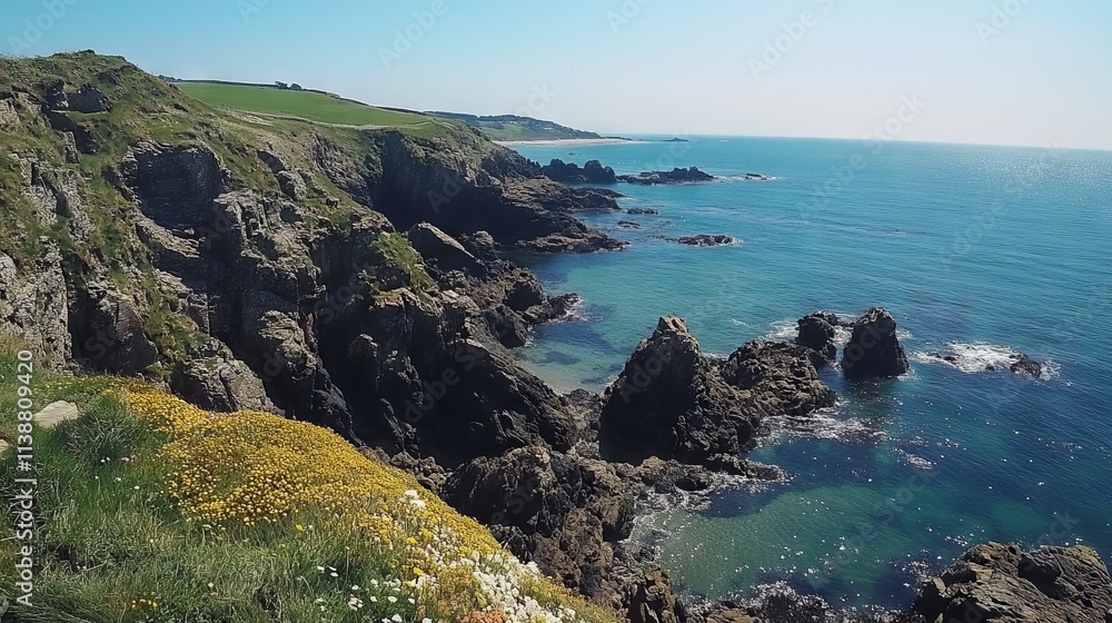 Fototapeta premium Cliffs and rugged coastline of lizard point, lizard peninsula, cornwall, england