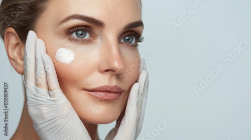 Woman getting a non-surgical facelift treatment with advanced technology to smooth out wrinkles and tighten the skin, leaving her with a glowing complexion. photo