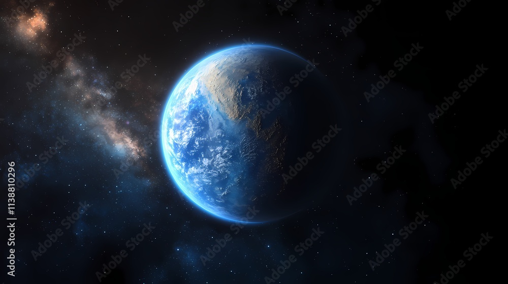 Obraz premium Stunning View of Earth from Space Capturing the Beauty of Our Planet Surrounded by Stars and Cosmic Phenomena in a Vast Universe Background