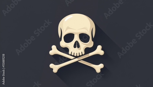 Intriguing symbol of danger featuring a vibrant skull and crossbones on a dark background photo