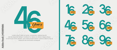 anniversary logotype set. vector design green color with orange ribbon can be use for celebration event photo