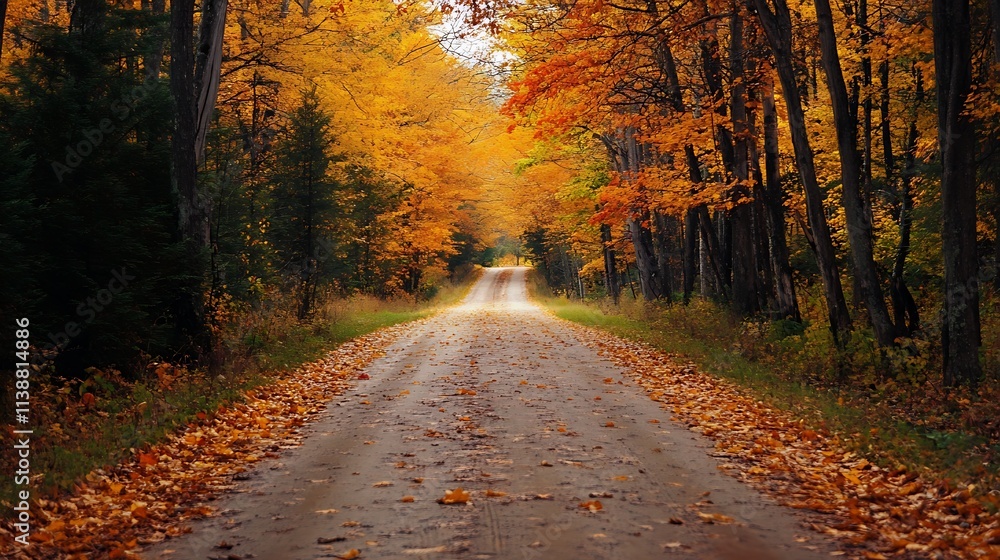 Obraz premium Autumn Country Road. Scenic fall foliage. Tranquil nature.