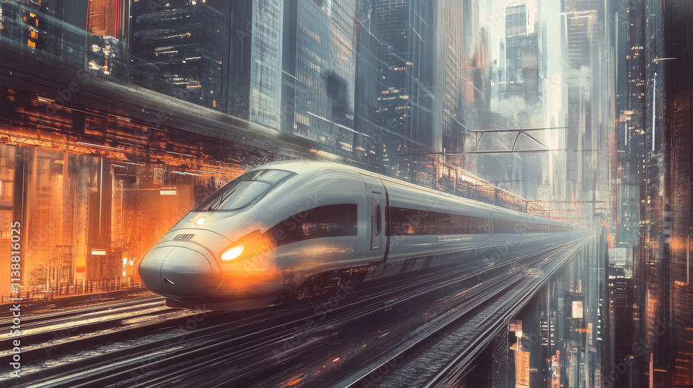 Futuristic City High-Speed Train Digital Painting Futuristic City High-Speed Train Digital Painting