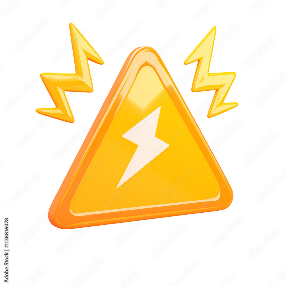 3D cartoon alert triangle with lightning bolt and zigzag lines 3D cartoon alert triangle with lightning bolt and zigzag lines