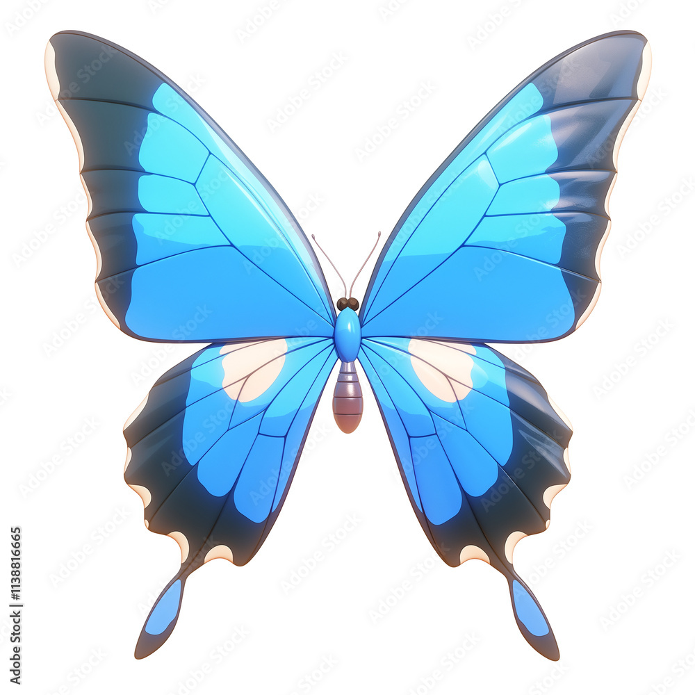 Fototapeta premium vibrant 3D cartoon butterfly icon with blue wings isolated on white