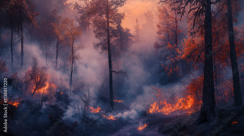 Forest Fire: Inferno in Smoky Pines, Fiery Hues, Dramatic Contrast Forest Fire: Inferno in Smoky Pines, Fiery Hues, Dramatic Contrast