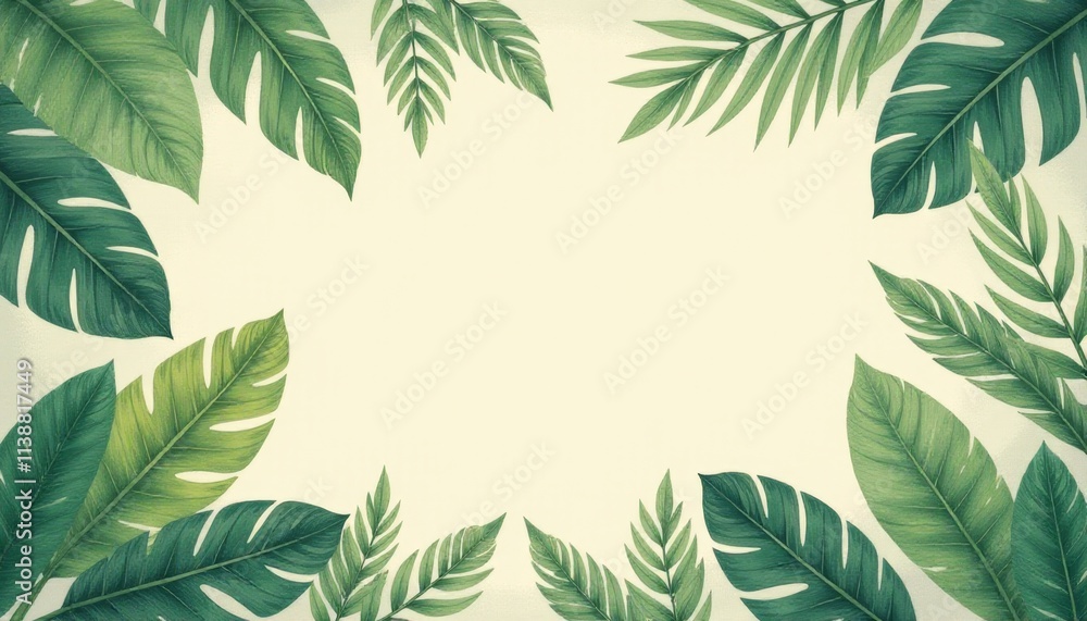 Lush green leaves frame a tranquil backdrop for creative projects and relaxation Lush green leaves frame a tranquil backdrop for creative projects and relaxation