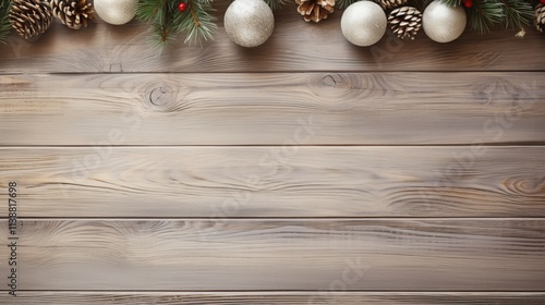 Wooden background with subtle Christmas decorations