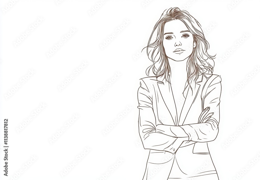 a business woman standing with crossed arms on a table, against a white background Generative AI a business woman standing with crossed arms on a table, against a white background Generative AI