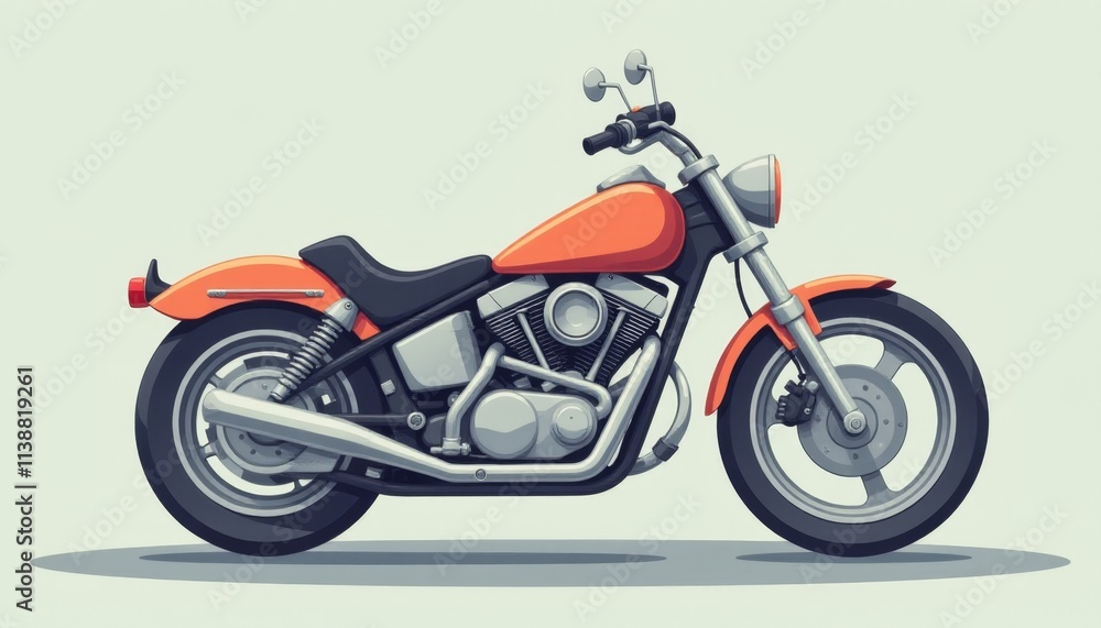 Classic motorcycle in vibrant orange parked against a minimalist background Classic motorcycle in vibrant orange parked against a minimalist background
