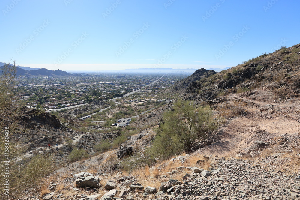 7th Street running from north Phoenix to its downtow as seen from North Mountain Park hiking trail, Arizona 7th Street running from north Phoenix to its downtow as seen from North Mountain Park hiking trail, Arizona