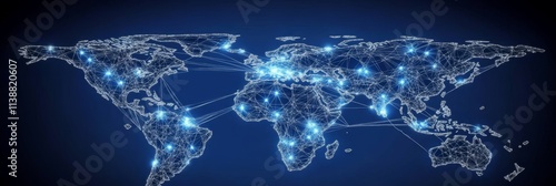 A blue and green image of the world with a lot of lines connecting it