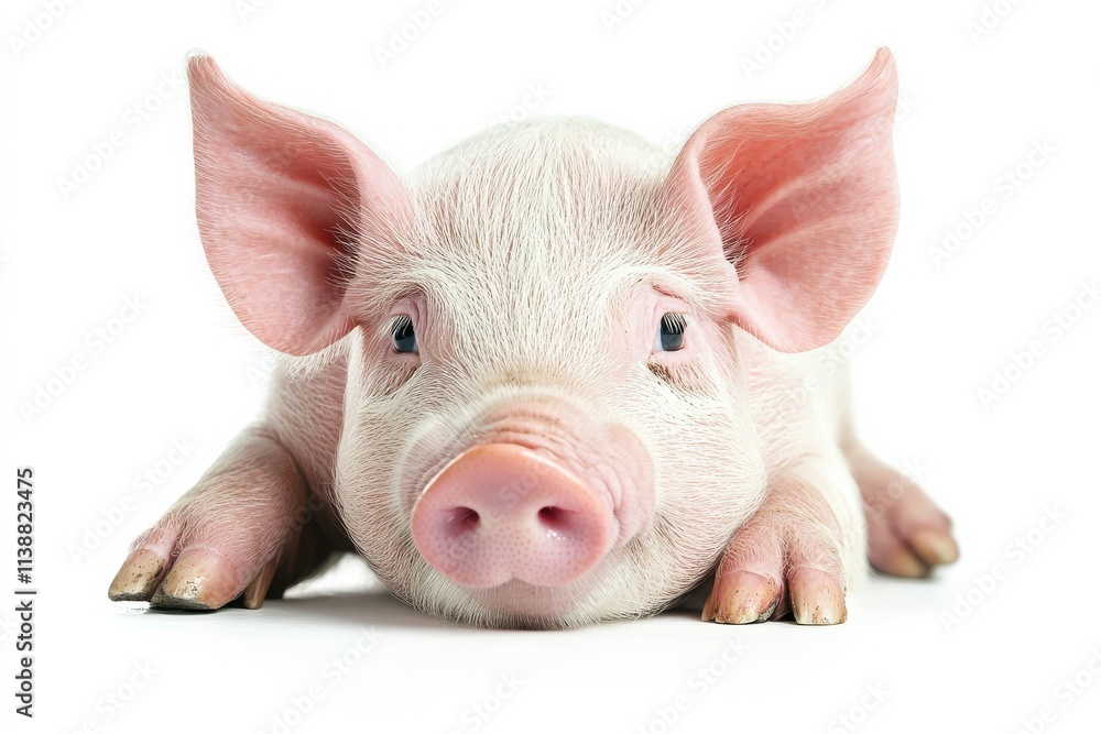 Adorable piglet rests on white background Adorable piglet rests on white background
