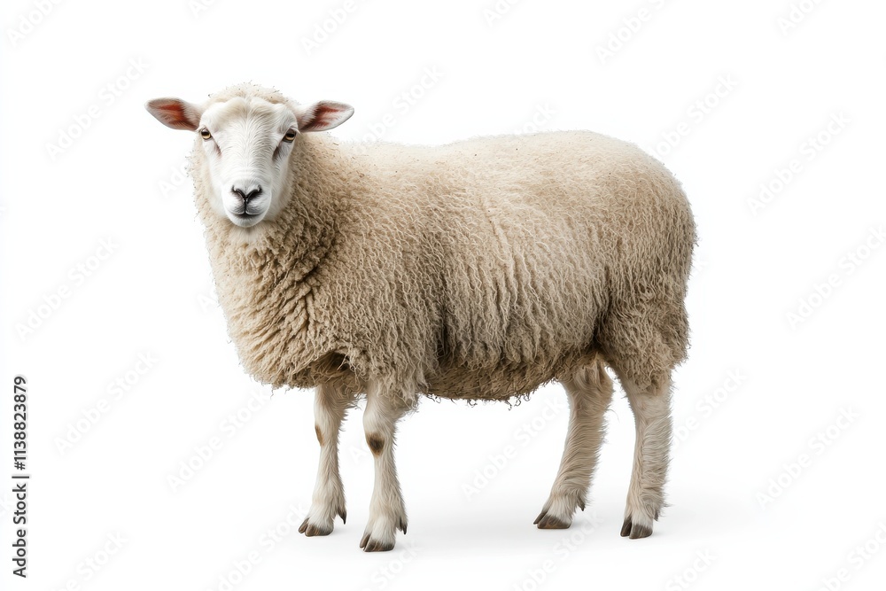 Fluffy sheep standing against white background. Fluffy sheep standing against white background.