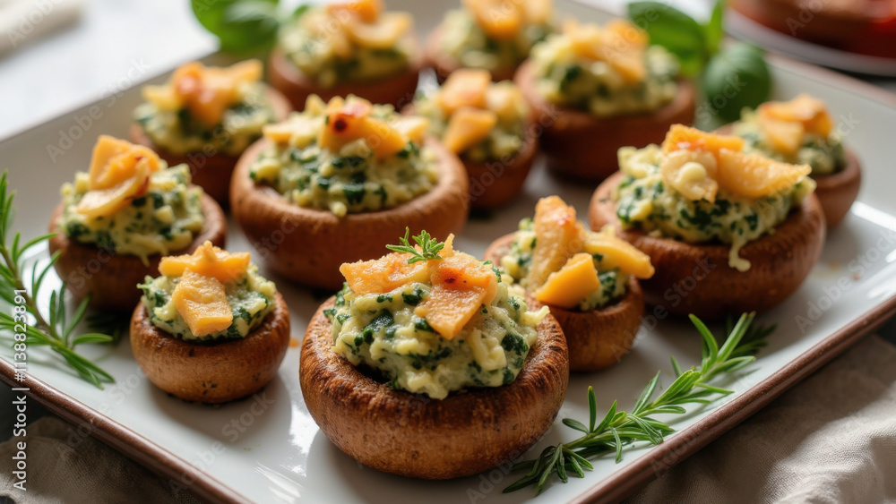 Spinach and cheese stuffed mushrooms with fresh herbs Spinach and cheese stuffed mushrooms with fresh herbs