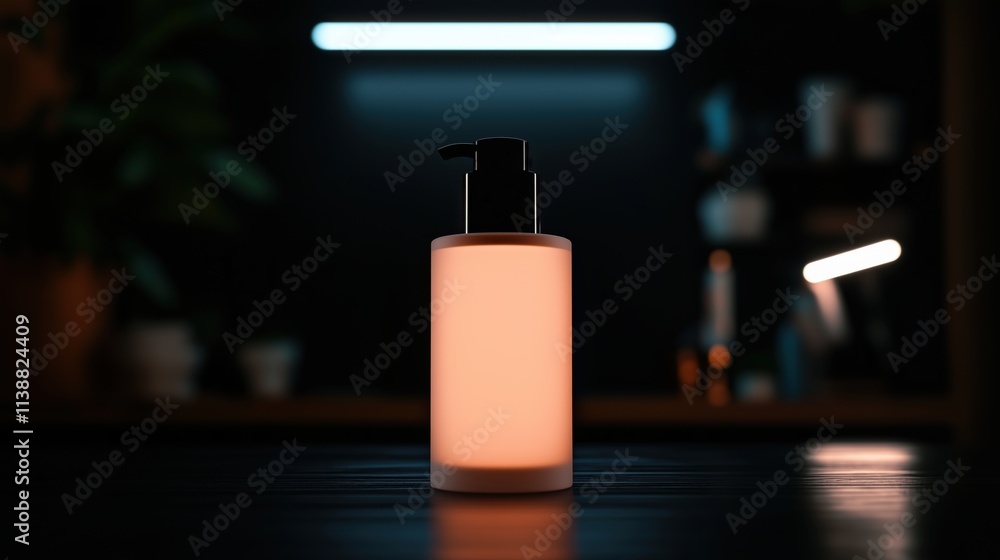 A bottle of perfume is sitting on a table next to some leaves. The bottle is pink and has a black cap. The leaves are green and are surrounding the bottle. Concept of elegance and sophistication A bottle of perfume is sitting on a table next to some leaves. The bottle is pink and has a black cap. The leaves are green and are surrounding the bottle. Concept of elegance and sophistication
