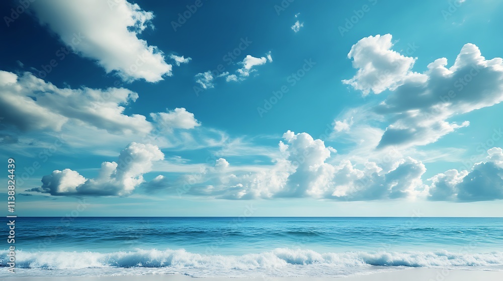 Tropical Beach Paradise. Beautiful Cloudscape Over Ocean. Summer Vacation. Tropical Beach Paradise. Beautiful Cloudscape Over Ocean. Summer Vacation.