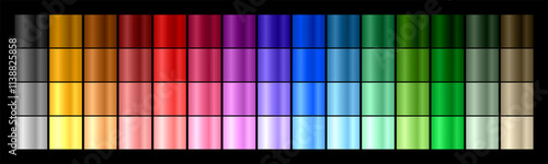 Multi colored gradient set. Collection of shiny foil and metal color in rainbow palette. Vector EPS 10