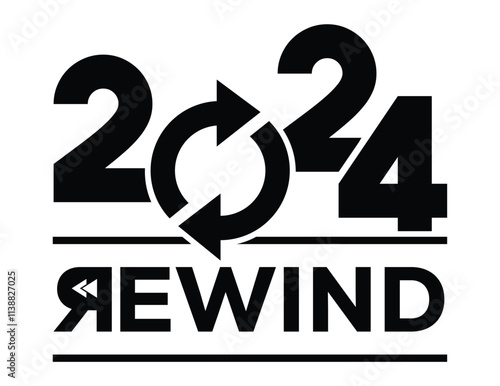 2024 year rewind isolated on black background. Creative design.