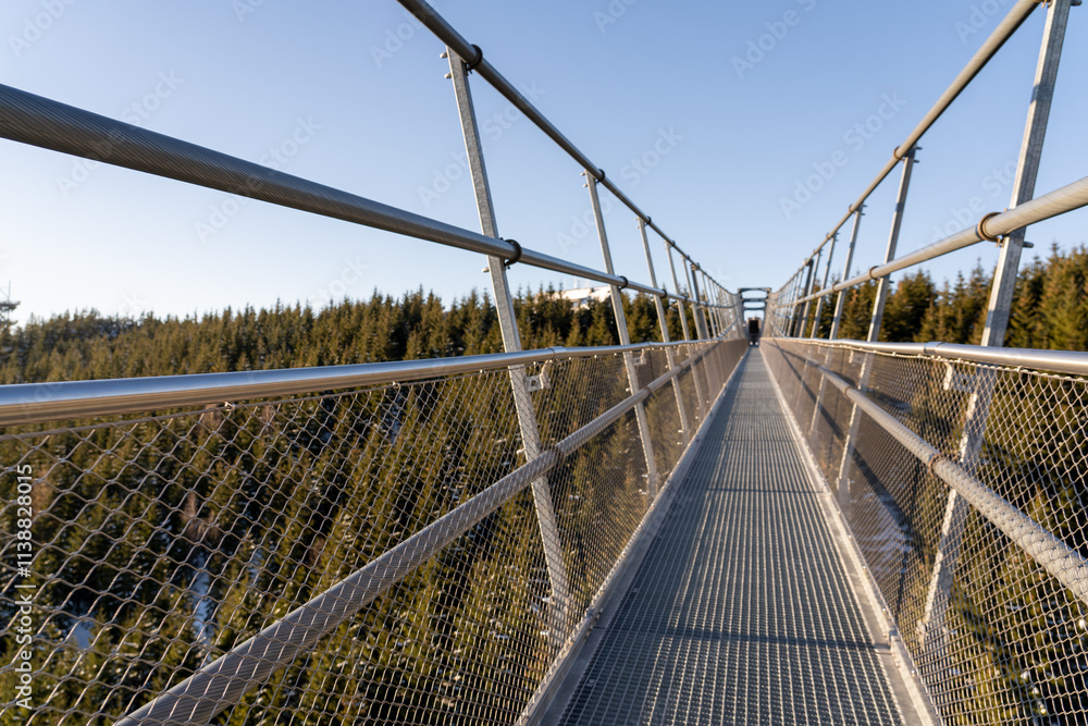 Sky Bridge 721, Lower Moravia, Czech Republic - December 1, 2024: The longest pedestrian suspension bridge in the world. Mountain resort Dolni Morava Sky Bridge 721, Lower Moravia, Czech Republic - December 1, 2024: The longest pedestrian suspension bridge in the world. Mountain resort Dolni Morava
