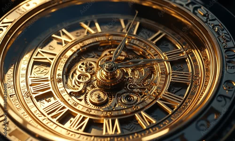 Close-up of intricate gold skeleton watch face. Close-up of intricate gold skeleton watch face.