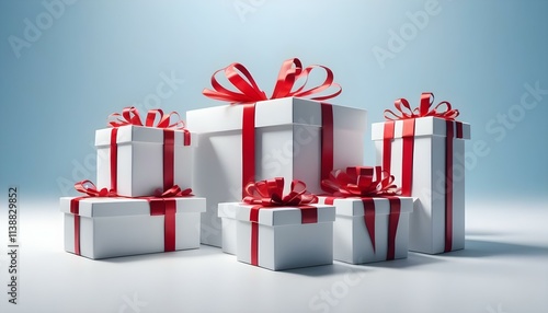 White gift box with red ribbon