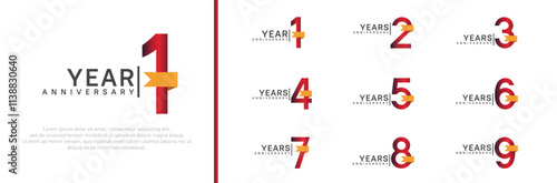 anniversary logo set. vector design red color and orange ribbon can be use for celebration event