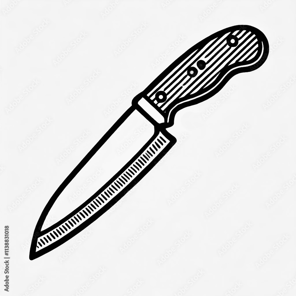 Obraz premium Kitchen Knife with Sharp Blade and Comfortable Handle Coloring Page