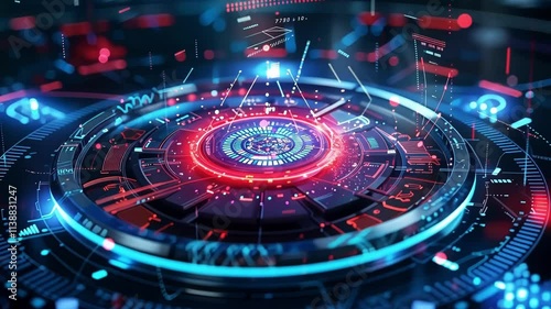 Wallpaper Mural Complex circular technological device emitting holographic light and data in a digital environment, representing innovation, future technology, and progress Torontodigital.ca