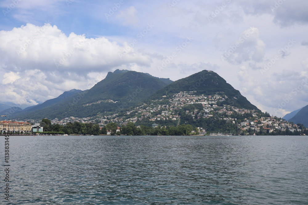 Landscape of lake Lugano on a cloudy summer day. Landscape of lake Lugano on a cloudy summer day.
